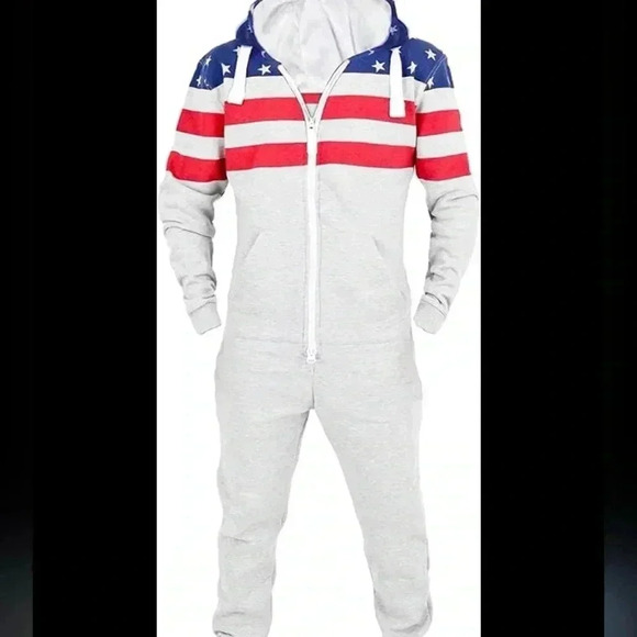 SKYLINEWEARS Adult One Piece Unisex American Flag Jumpsuit Size M - Picture 2 of 5